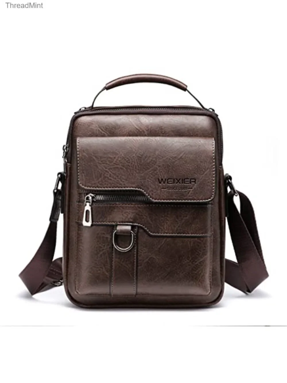 Zipper Buckle PU Leather Messenger Bag Crossbody Shoulder Bag Vintage Handle